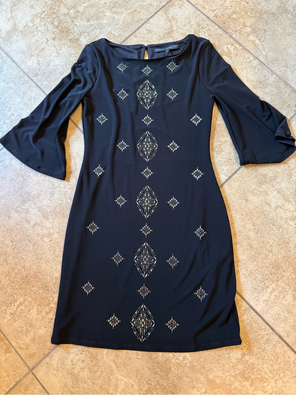White House Black Market Black Midi Dress with Silver Embellishments
